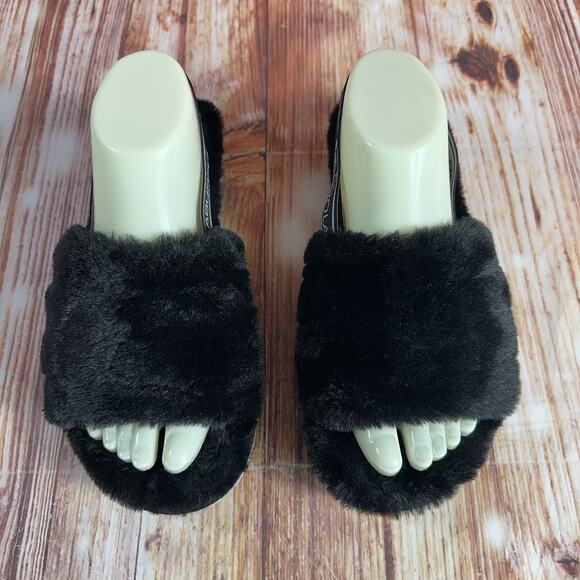 UGG Koolaburra FUZZ 'N II Size 8 Black Faux Fur Slingback Sandals Slipper Shoes - Picture 3 of 12